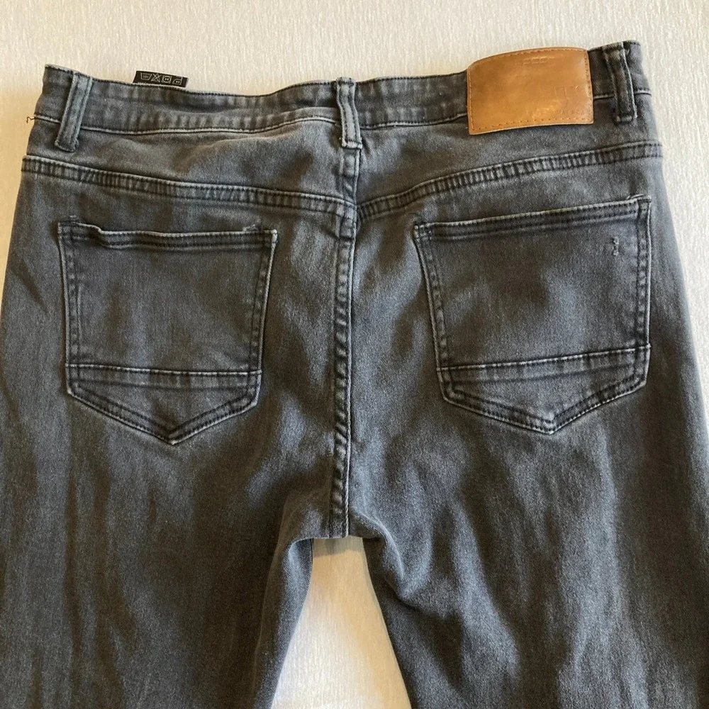 Waimea Men 36x32 (Fit‎ 36x28) Skinny Moto Distressed Jeans Faded Black Biker Rib